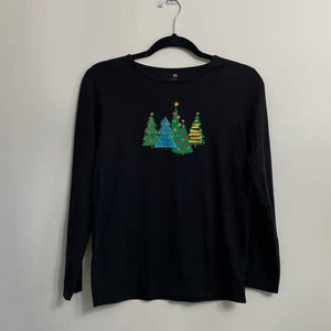 Women's Mercer Street Black Christmas Shirt Tree Sweater Sz S Holiday Knit Top